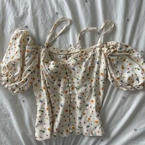 Reformation Puffy Sleeve Floral Button Up Blouse Top Sz4